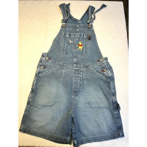 Disney Winnie the Pooh 1990s Overalls Denim Striped Embroidered Small